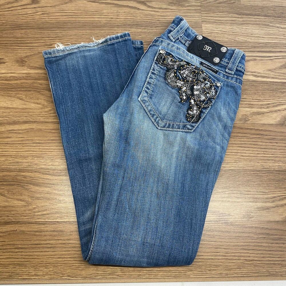 Miss Me Boot‎ Jeans Women's 28x31 Low Rise Bedazzled Bootcut Y2K Medium Wash